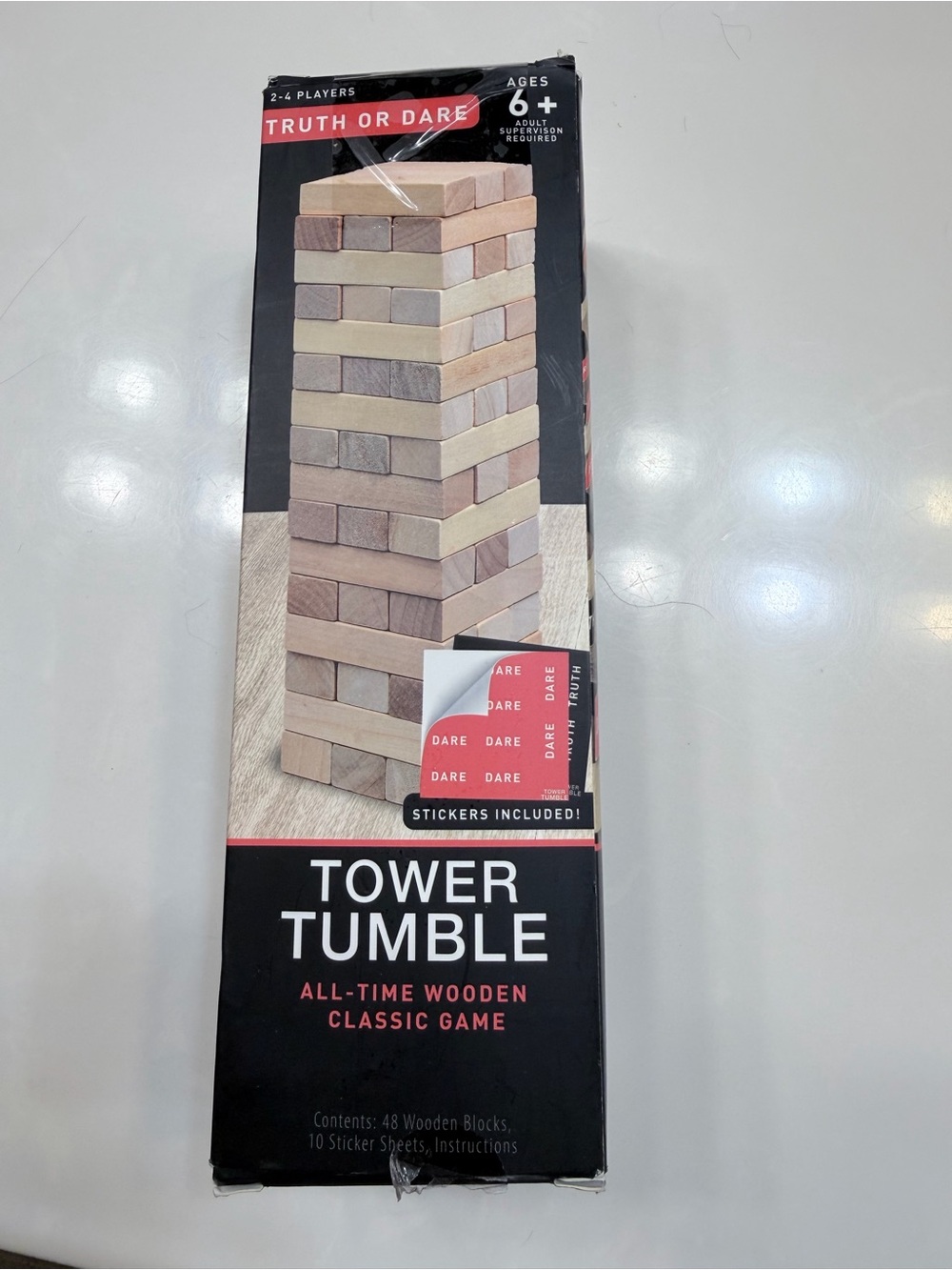 Tower Tumble Truth or Dare Wooden Stacking Game - Natural Wood